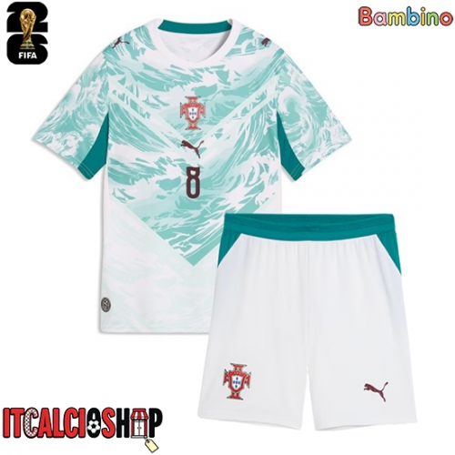 Portogallo Bruno Fernandes #8 Seconda Maglia Bambino Mondiali 2026 Manica Corta (+ Pantaloni corti)